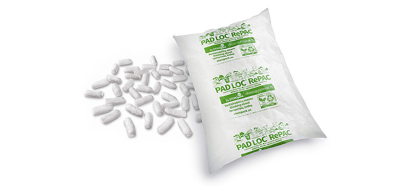 A plastic bag containing packaging chips