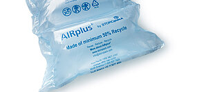 A blue 100% Recycled air cushion strip
