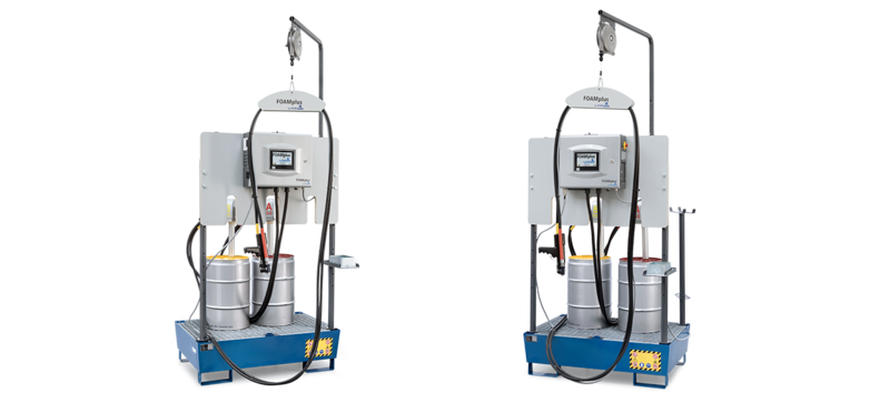 Two foam packaging machines, each with a handheld foam gun