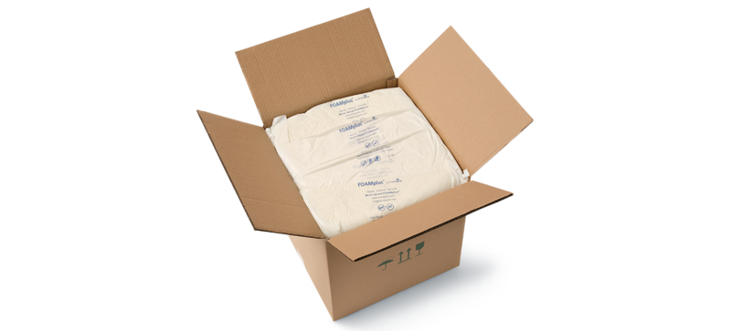 A cardboard box with foam packaging